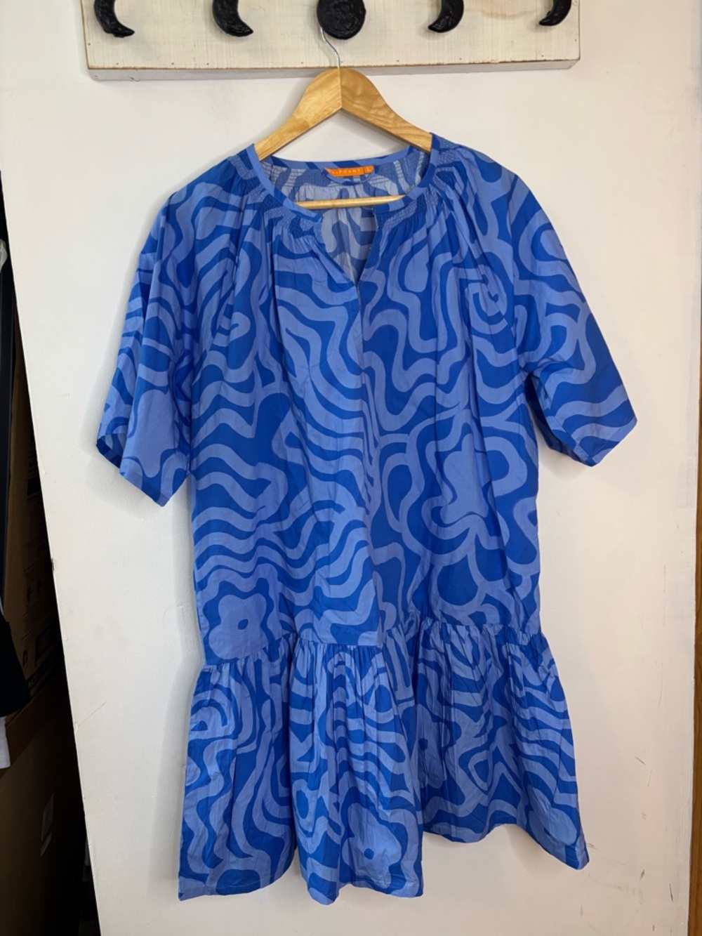 Tuckernuck Oliphant Ashbury Blue Abstract Flare Sleeve Tiered Mini Dress